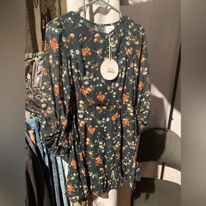 Floral Print Dress in Black and Orange